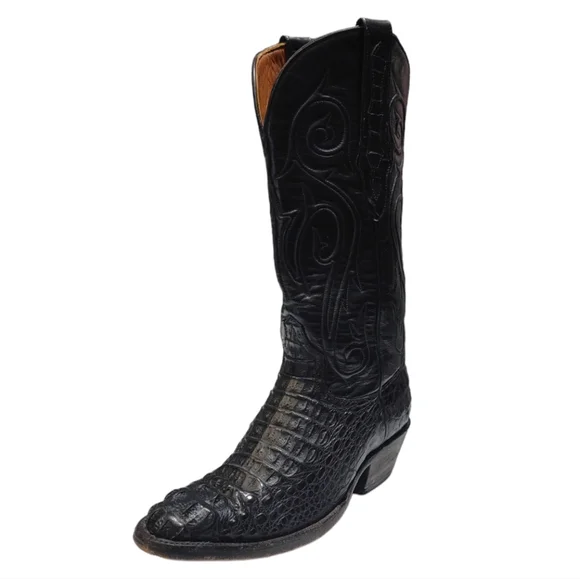 Black Jack Black Caimen Belly Leather Classic Western Cowboy Boots Mens Size 6 - Picture 3 of 15